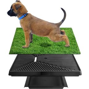 Dog Grass Pad with Tray, Dog Litter Box, Grass Pad for Dogs Indoor&Outdoor, Dog Potty Tray, Washable Puppy Pee Pad Turf for Dogs to Pee on Balcony Patio (25" x 21")