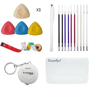 Suenoazul 26Pcs Tailor Chalk and Fabric Markers Heat Erasable Pen Kit - Professional Sewing Marking and White Tape Measure Tools for DIY Crafting Quilting