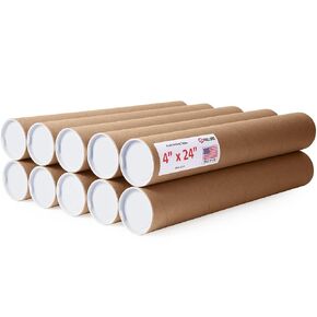4 "× 24" أنابيب بريدية كرافت الورقية المعززة ، حزمة من 10 أنابيب مع 2 قبعات لكل منهما - أنبوب ملصق معتمد من USPS - مصنوع في أنبوب الورق المقوى في الولايات المتحدة الأمريكية للشحن وتخزين الملصقات ، المطبوعات ، الأعمال الفنية ، المستندات