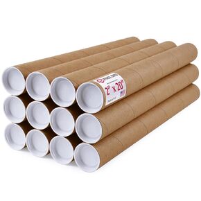 2" x 20" Reinforced Kraft Paper Mailing Tubes, Pack of 12 Tubes with 2 Caps Each – USPS Approved Poster Tube – Made in USA Cardboard Tube for Shipping and Storing Posters, Prints, Artwork, Documents
