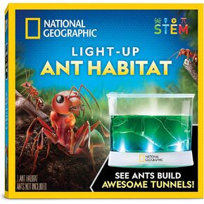 National Geographic Ant Farm Kit - Light-Up Ant Terrarium with Built-in Magnifiers, Tunnel Starter Tool & More, Ant Farms for Kids, Ant Home, Ant Colony, Ant Habitat, Ant House for Kids