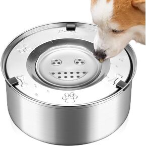 Dog Water Bowl Non-Spill 3L Stainless Steel Pet Bowl for Large Dogs Slow Drinking Splash Proof Water Dispenser Floating Bowl Mess Free for Vehicle Carried Dog Cat Puppy