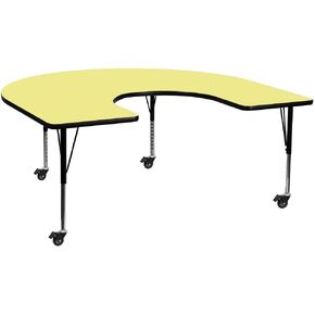 Flash Furniture Wren Mobile 60''W x 66''L Horseshoe Yellow Thermal Laminate Activity Table - Height Adjustable Short Legs