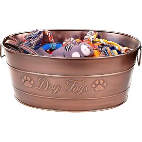 BREKX Indestructible Metal Dog Toy Bin - Galvanized Metal Bin with Handles for Accessory Storage - Pet Toy Basket, Blanket Basket - Storage Dog Toy Box, Farmhouse Decor (Copper - 25 Quart)