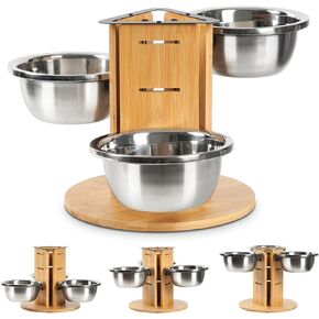 Elevated Dog Bowls,3 Height Adjustable Raised Dog Bowl Stand with 3 Thick 48oz Stainless Steel Bowls,Three Bowl Dog Food Stand,Dog Food & Water Bowls for Large Medium Dogs
