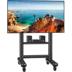 TVON Heavy Duty Rolling TV Stand for 50-92 Inch Large TVs up to 150 Lbs, Height Adjustable Mobile TV Stand with Shelf, Upgraded Portable TV Stand on Wheels for Living Room, Office, Trade Show