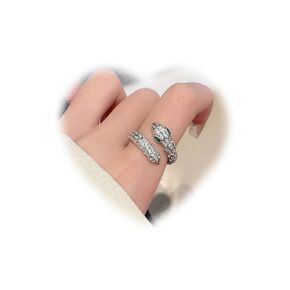 W WEILIRIAN Gothic Crystal Snake Ring Silver Snake Knuckle Ring Emerald Snake Open Finger Ring Rhinestone Serpent Stacking Ring Punk Adjustable Reptile Ring Jewelry for Women and Girls Gifts