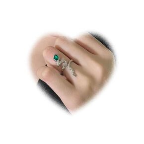 W WEILIRIAN Gothic Emerald Snake Ring Crystal Snake Knuckle Ring Silver Snake Open Finger Ring Rhinestone Serpent Stacking Ring Punk Adjustable Ring Jewelry for Women and Girls Gifts