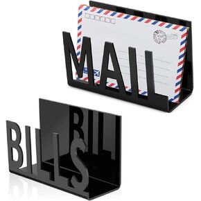 2PACK Metal Mail Holder Countertop Bill Organizer with Modern Cutout Lettering Design for Office Home Desk Envelopes Bills Documents Storage