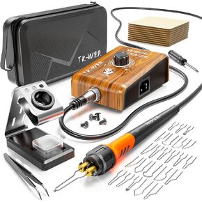 DIY Pyrography Kit with Adjustable Temperature (200-750℃ / 392-1382℉), 23 Precision Tips, Pen Stand, 15 Wood Pieces, Tweezers & Carry Bag – Complete Wood Burner Tool Set