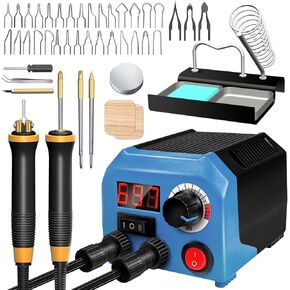 LH55-Z2-NS2 Wood Burner kit Wood Burning Tool Pen 200~750℃, Wood Burning kit with Digital Thermometer Temperature Adjustable Temperature, 2 pyrographic Wood Burning pens, 36 pen tips