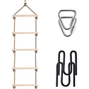 Monkey Line Wooden Ladder, Gorilla Line Compatible, Ninja Warrior Obstacle Course Expansion Kit, Durable Buckles and Carabiners, Versatile Setup for Obstacle Training, Easy Installation