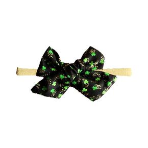 St Patricks Day Black Baby Girl to Toddler Nylon Headband Bow or Clip - Made in USA