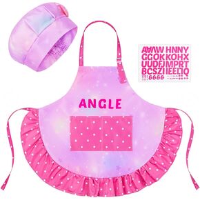 MHJY Kids Aprons for Cooking Waterproof Kids Chef Hat and Apron With DIY Sticker Adjustable Art Apron Painting Gardening
