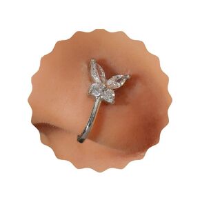 Vintage Rhinestone Butterfly Nose Ring Silver Fake Compartment Nose Ring Nail U-Shaped Clip Nose Nail Bendable Nose Ring Personality Nose Ring Jewelry for Women Gift