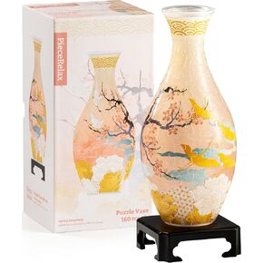 Unique Flower Vase - 3D Puzzle Vase for Adults to Flower Arrangement and Home Decoration Made by 160 Curved and Translucent Plastic Puzzle Pieces - Spring Symphony [S1040]
