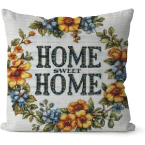 Huacan Cross-Stitch Pillow Kit Stamped Home Pattern Without Pillow Core for Adults and Beginners 17.7 x 17.7 in