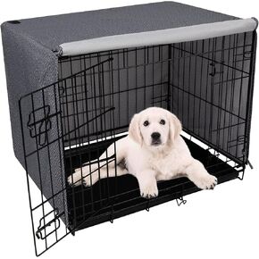 PetPrime Dog Crate Cover Breathable Polyester Indoor Durable Double Door Pet Kennel Cover Fit for 24-48 inches Wire Dog Crate Dog-Cover Only 30inch(30"x18"x21")