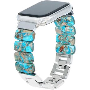 LuReen Adjustable Stone Bracelet Compatible with Apple Watch Band 38/40/41/42/44/45/46/49mm Women, Boho Handmade Metal Link Western Vintage Watch Strap for iWatch Series Ultra 10 9 8 7 6 5 4 3 2 1 SE