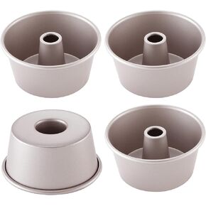 CHEFMADE Mini Angel Food Pan Set, 3.5-Inch 4Pcs Non-Stick Chiffon Tube Pan for Oven and Instant Pot Baking (Champagne Gold)