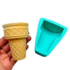 Ice cream cone half silicone mold, Realistic Ice cream cone flatback design silicone mold NS012