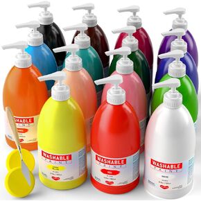 15 Colors Large Washable Paint Set(33.8 oz, 1000ml),Bulk Paint Supplies Non Toxic Tempera Paint for Kids Toddlers, Poster & Finger Paint for Art DIY Craft Classroom School Home - with Pump