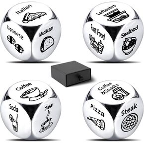 Ponpon 4Pcs Food Decision Dice, Metal Food Dice Game, Funny Gift for Couples Girlfriend Boyfriend Wife Husband on Anniversary Valentines Day Birthday Date Night