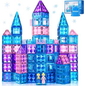 102pcs Frozen Castle Magnetic Tiles - 3D Diamond Building Blocks, STEM Educational Kids Toys for Pretend Play, 3 4 5 6 7 8 Year Old Girl Birthday Gifts for Your Princess and Prince