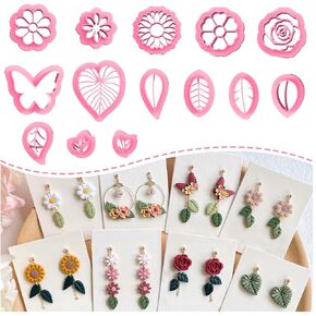 KEOKER Spring Polymer Clay Cutters, Floral Clay Cutters, Leaf Clay Cutters for Polymer Clay Jewelry, Small Flower Clay Cutter, 14 Polymer Clay Cutters for Earrings, Polymer Clay Leaf Cutters
