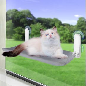 Cat Window Perch, Cordless Cat Window Hammock with 4 Suction Cups and 2 Metal Frames, Reversible Cover Pet Bed, Foldable Perch for Pets Inside