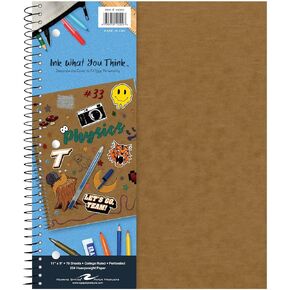 Roaring Spring College Ruled Spiral Notebook, 11"x9" 1 Subject, Decorate your Own Cover, Brown Writeable Cover, 20# Heavy Paper, Ink What You Think, Made in the USA