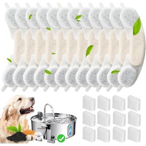 12 Pack Replacement Filters for smartoo 7L / 236oz / 1.8Gal Stainless Steel Dog Water Fountain, 6 Month Set of Filters for Dog Water Dispensers, Contains 12 Filters and 12 Sponges