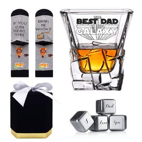 Valentines Day Gifts for Dad, Best Dad Etched Whiskey Glass Gift Set Birthday Gifts for Men