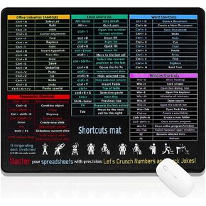 Excel Shortcuts Mousepad, 26x21x0.2cm Excel Cheat Sheet Desk Pad, Non-Slip Keyboard Mat, Mouse Mat for Desk, Employee Appreciation Gift for Office Home Computer Laptop