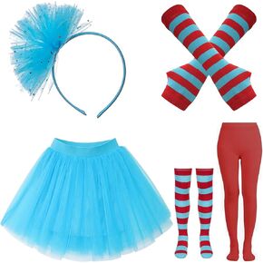 Book Storybook Dr Seuss Character Thing 1 and Thing 2 Shirts Cat in The Hat Kids Costume Tulle Tutu with Other Accessories