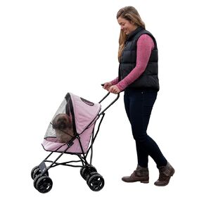 Pet Gear Travel Lite Plus Stroller, Compact, Easy Fold, No Assembly Required, Large Wheels for Cats and Dogs up to 15 pounds, Light Pink