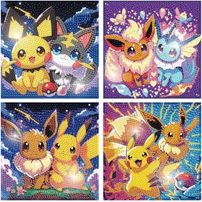 4 Packs DIY Cartoon Diamond Art Kits for Adults, Diamond Arts Mosaic Kits for Beginner DIY Diamond Painting Kits for Beginner 5D Full Round Drill Gem Arts and Crafts for Home Wall Decor 6X6 inch