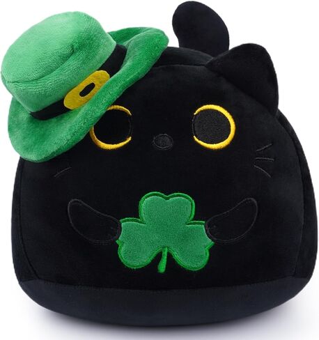 وسادة أسطوانة القط الأسود ، 8inch St. Patricks Cat محشوة حيوان لطيف هريرة ، حيوان القديس باتريك محشو بالحيوان للأطفال ، هدايا الحزب لصالح الحفلات in Kuwait