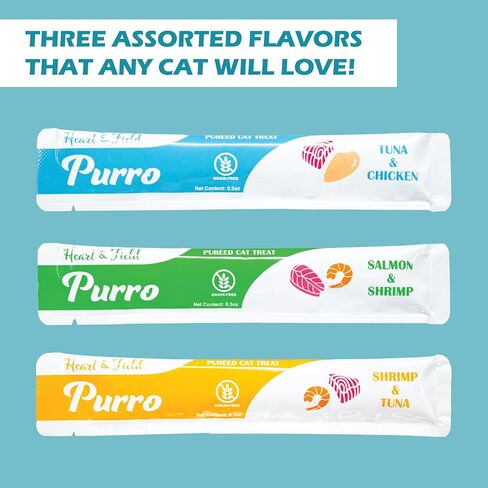 Heart & Field Cat Treats, Squeezable Lickable Variety Pack, Tuna Shrimp, Salmon Shrimp, Tuna Chicken, 52 Count in Saudi Arabia