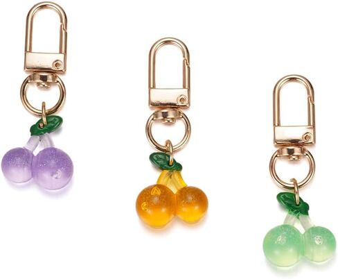 كيس الكرز سحر محفظة أكريليك سحر مفاتيح مجموعة 3pcs حزمة لطيف متعدد الألوان سلسلة مفاتيح الكرز واضحة للنساء in Kuwait