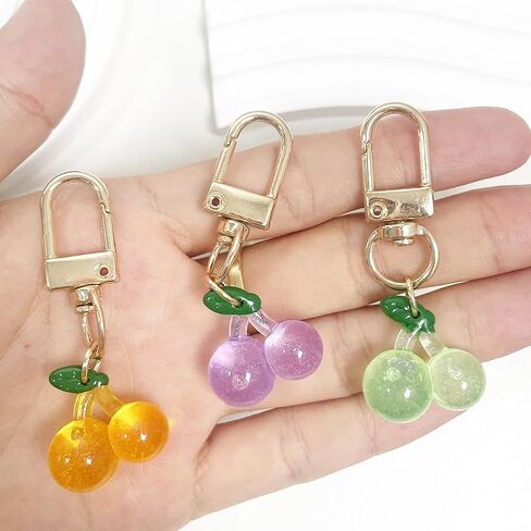 كيس الكرز سحر محفظة أكريليك سحر مفاتيح مجموعة 3pcs حزمة لطيف متعدد الألوان سلسلة مفاتيح الكرز واضحة للنساء in Kuwait