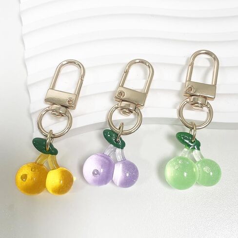 كيس الكرز سحر محفظة أكريليك سحر مفاتيح مجموعة 3pcs حزمة لطيف متعدد الألوان سلسلة مفاتيح الكرز واضحة للنساء in Kuwait