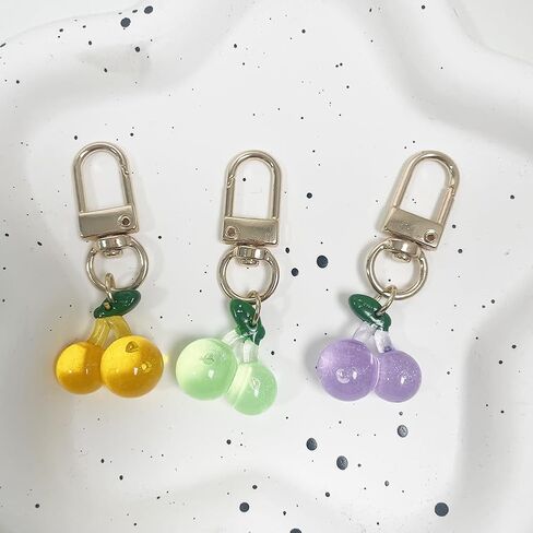 كيس الكرز سحر محفظة أكريليك سحر مفاتيح مجموعة 3pcs حزمة لطيف متعدد الألوان سلسلة مفاتيح الكرز واضحة للنساء in Kuwait