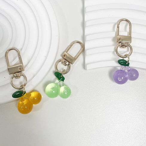 كيس الكرز سحر محفظة أكريليك سحر مفاتيح مجموعة 3pcs حزمة لطيف متعدد الألوان سلسلة مفاتيح الكرز واضحة للنساء in Kuwait