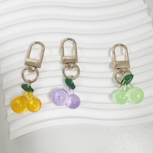 كيس الكرز سحر محفظة أكريليك سحر مفاتيح مجموعة 3pcs حزمة لطيف متعدد الألوان سلسلة مفاتيح الكرز واضحة للنساء in Kuwait