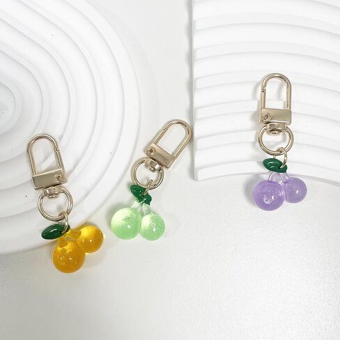 كيس الكرز سحر محفظة أكريليك سحر مفاتيح مجموعة 3pcs حزمة لطيف متعدد الألوان سلسلة مفاتيح الكرز واضحة للنساء in Kuwait