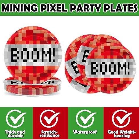50PCS Pixel Birthday Party Party Plage and Fedical Video Game Dessert Plates Mining Pixel Party Party Supplies Pixel Pixel Table Set Serves 25 Guest Baby Shower Kid Teen Birthday Party Decorts in Kuwait