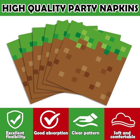 50PCS Pixel Birthday Party Party Plage and Fedical Video Game Dessert Plates Mining Pixel Party Party Supplies Pixel Pixel Table Set Serves 25 Guest Baby Shower Kid Teen Birthday Party Decorts in Kuwait