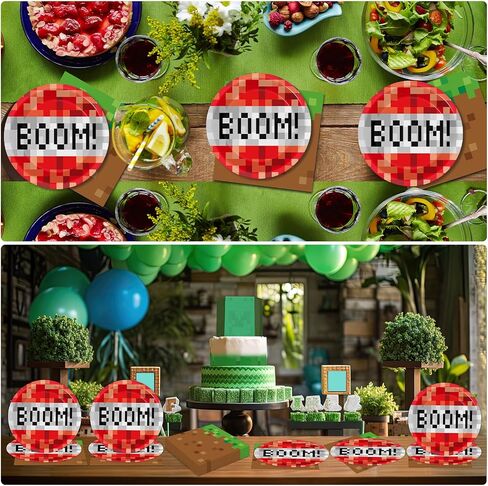 50PCS Pixel Birthday Party Party Plage and Fedical Video Game Dessert Plates Mining Pixel Party Party Supplies Pixel Pixel Table Set Serves 25 Guest Baby Shower Kid Teen Birthday Party Decorts in Kuwait