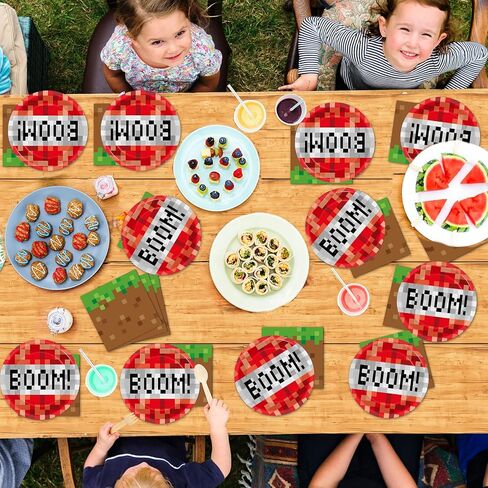 50PCS Pixel Birthday Party Party Plage and Fedical Video Game Dessert Plates Mining Pixel Party Party Supplies Pixel Pixel Table Set Serves 25 Guest Baby Shower Kid Teen Birthday Party Decorts in Kuwait